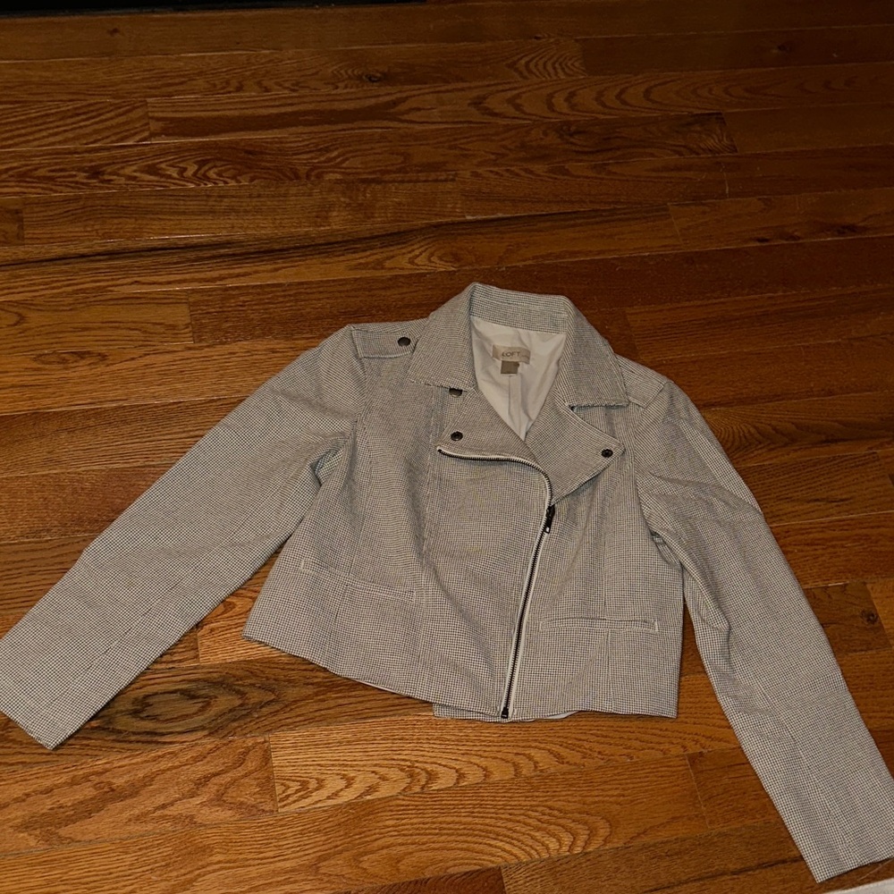 LOFT Light Gray and Black Moto Jacket